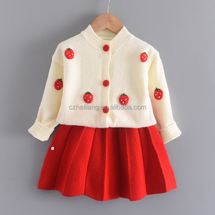 Fall Girl's Cardigan Sweater Top and Skirt 2 Piece Kids Clothing Sets Baby Sweaters Dress for Little Girls Clothes Babi Suit