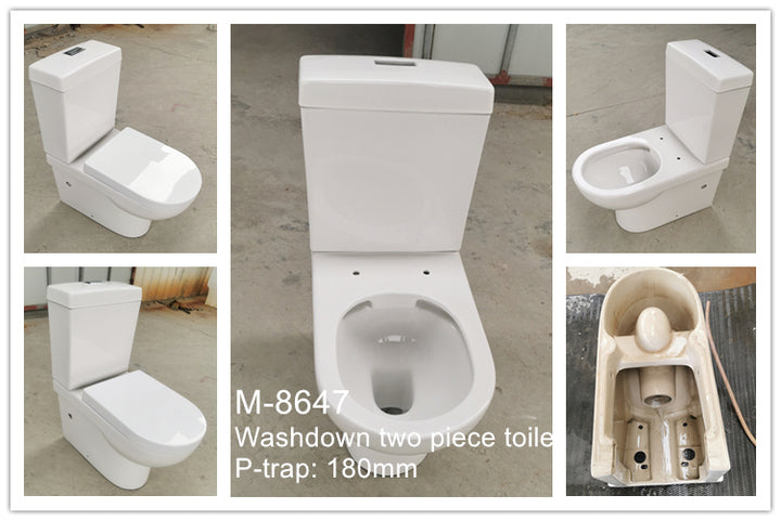 Modern Two Piece Ceramic P-Trap Toilet Seat with Dual-Flush Washdown System