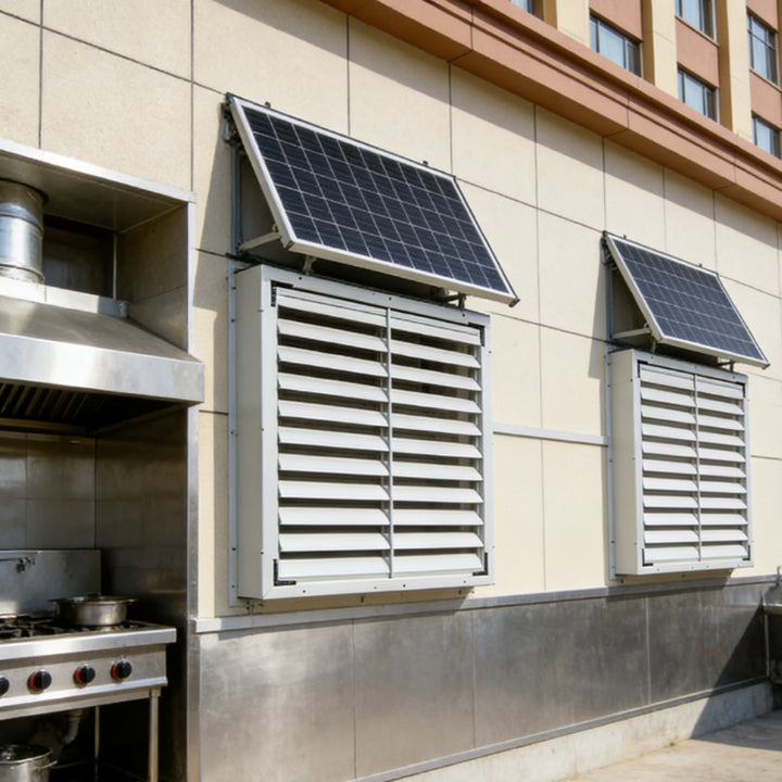 OEM ODM China Supply Solar Powered DC Brushless Motor Wall-Mounted Vent Fan Dual Power Smart Control Remote for Greenhouse Farm