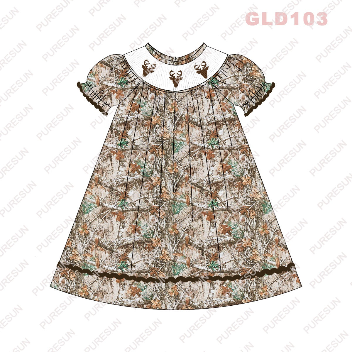 Puresun custom designs smocked baby dresses hunting deer smocked kids wear little girl boutique outfits clothing fall set