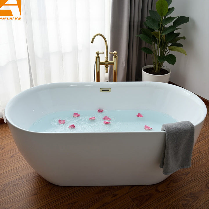 CUPC Cheap Flatbottom Seamless Freestanding Bathtub KF-787 Pure Acrylic Oval Soaking Bath Tub for Hotel Villa Centre Drainer