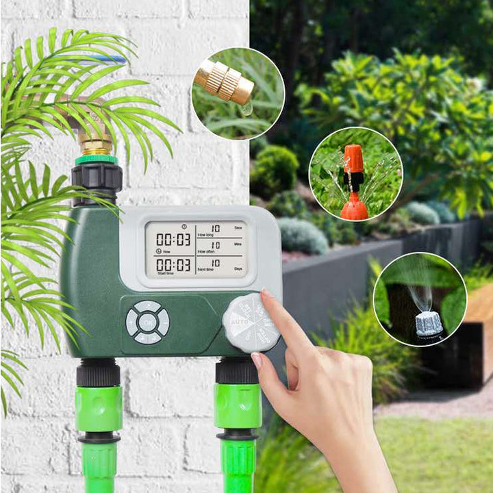 Smart Automatic Two-Outlet Electronic Garden Irrigation Water Timer Plastic LCD Display