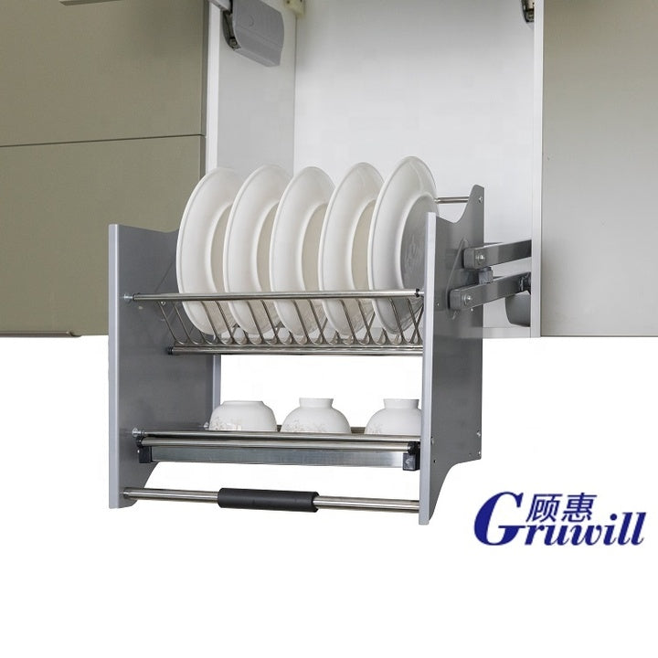 Modern Design Kitchen Cabinet Accessories Pull Down Basket 201 Stainless Steel Elevator Dish Rack