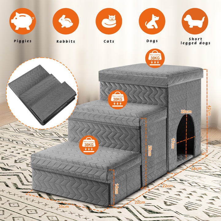 Hot Selling Foldable Pet Furniture Non-slip with Storage Box 3 Step Pet Stairs Ramp for Small Dogs and Cats