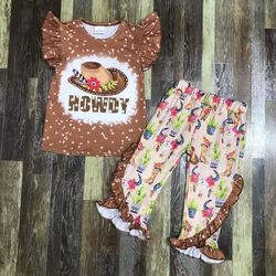 Kids Summer Outfits girl's clothing Set Short Sleeve Cow Top Flare Long Pants  Leggings 2 Piece Set