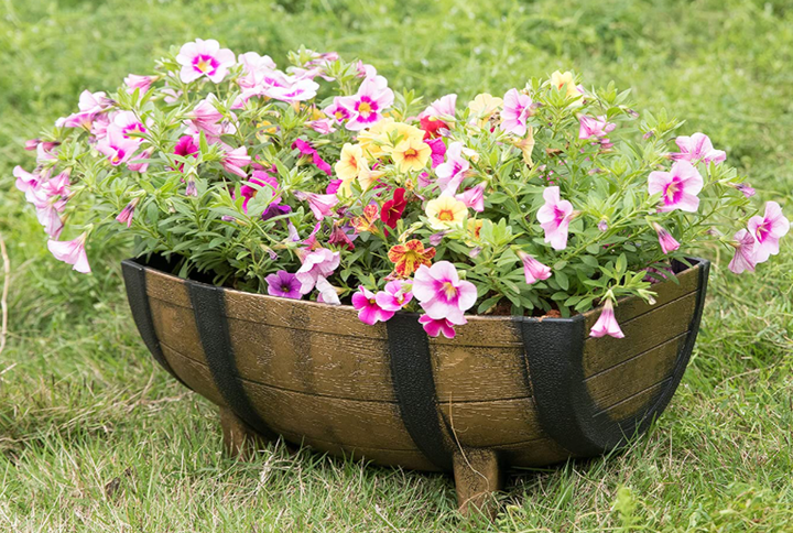 Style Garden Classic Home Garden Half Barrel Flower Pot Planter Antique Bronze Durable Plastic Painting Finish 41x30x18.5cm