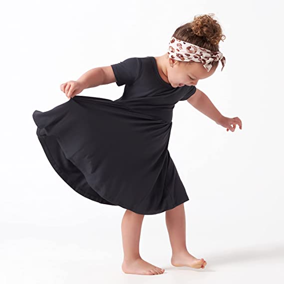 Toddler Girl Buttery Soft Bamboo Short Sleeve Kids Dresses Twirl Dress