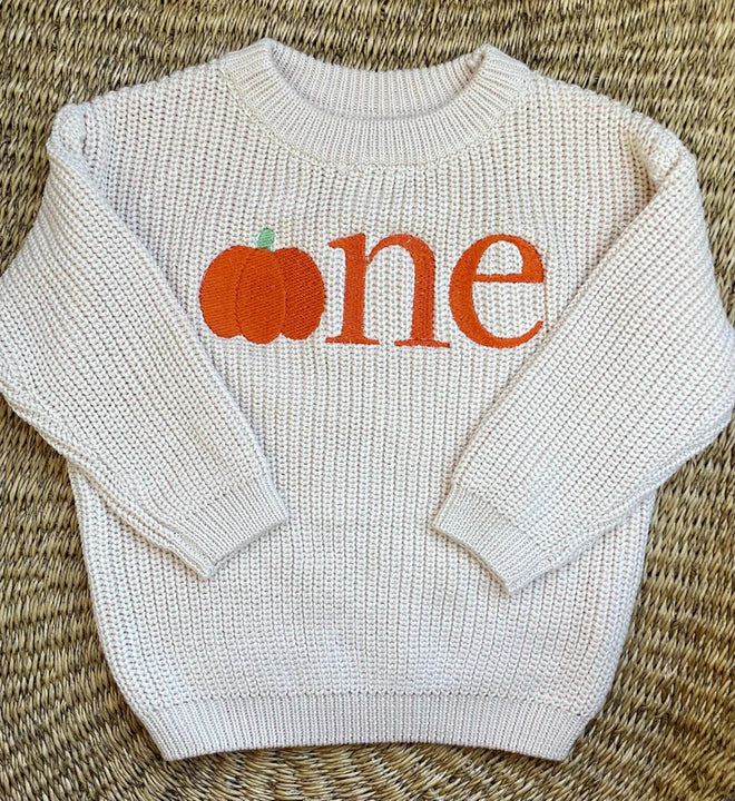 Custom Women's Spring Pumpkin Theme 100% Cotton Embroidery First Birthday Sweater-Our Little Pumpkin