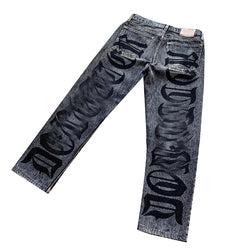 Custom streetwear stack denim pants cotton baggy stacked jeans men