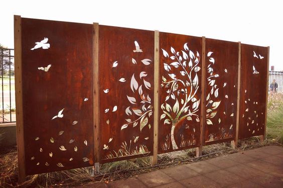 Laser Cut Decorative Outdoor Garden Privacy Art Metal Screens Panels Corten Steel Garden Screen