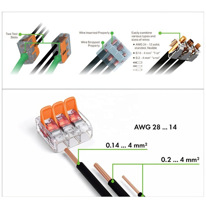 Original Brand New Quick Wire Connector 221-412 2POS 32A 24-12AWG Spring Clamp ST Cable Mount Terminal Block Connector
