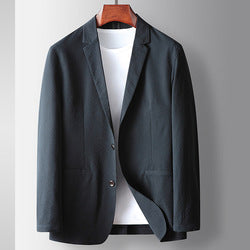 Solid color business non-ironing thin coat Men's casual suit with pockets Spring/summer pleated elastic suit jacket