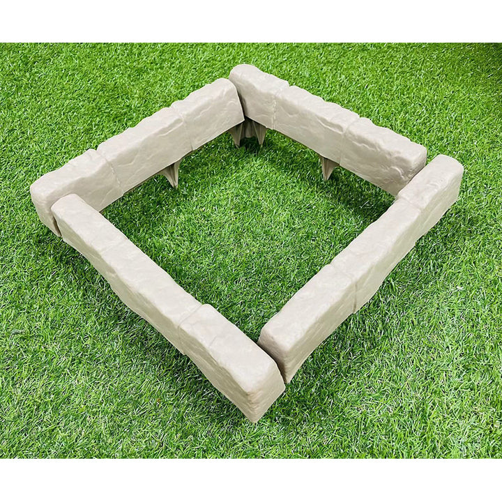 Set of 4 Cobbled Stone Effect Plastic Garden Lawn Edging Borders for Outdoor Landscaping & Decking