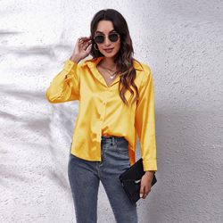 Wholesale multicolor casual shirt women's blouses & shirts fashion plain plus size top satin silk shirts