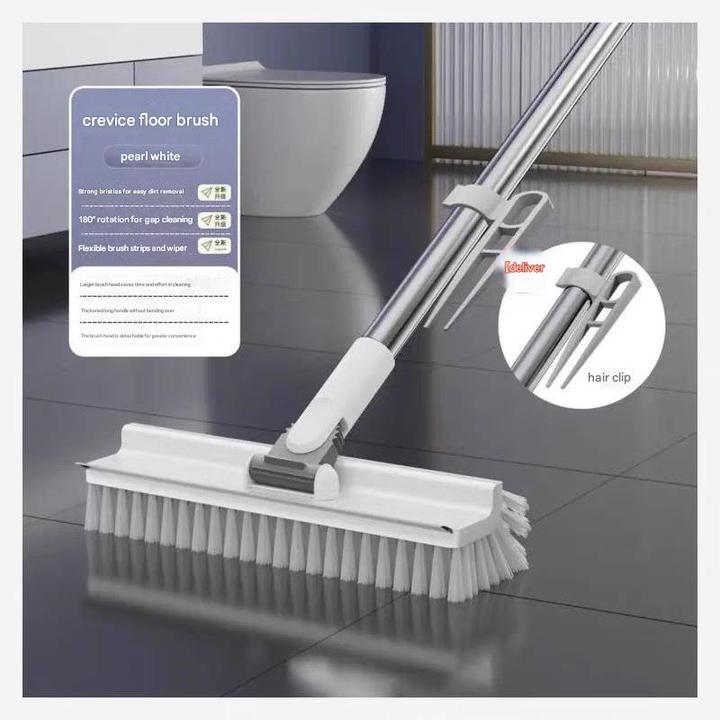 3-in-1 Long-Handled Floor Brush Versatile Cleaning With Squeegee Bristle Brush and Scrubber for Tile Cleaning