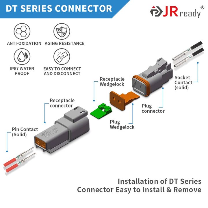 JRready ST6316 DT Deutsch Connector Kit, 2 3 4 6 8 12 Pin Connector Deutsch Crimp Tool (ACT-LY-16DT) Size 16 Stamped Contacts