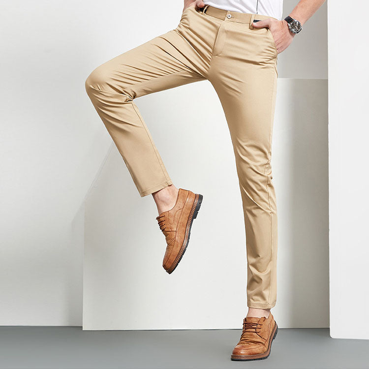 Khaki Twill Men Trousers Stretch Wash Straight-leg Trousers European Men Formal Trousers