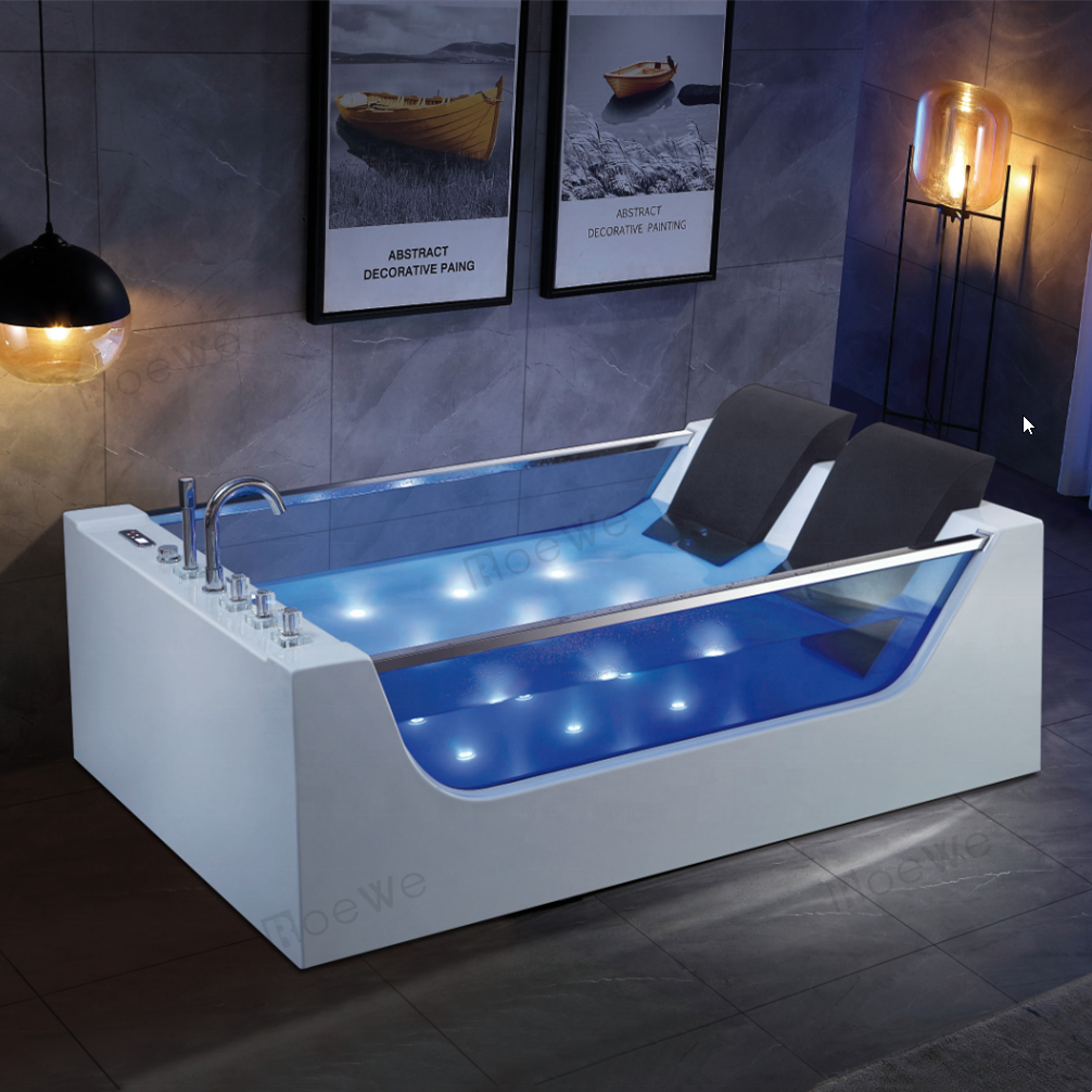 Freestanding Design Bathtub Supplier 1.8 Hydro Massage Hotel Bath Tub Two Person Water Jet Whirlpool Spa Bathtubs LED Lights