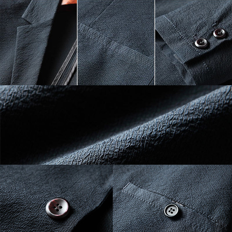 Solid color business non-ironing thin coat Men's casual suit with pockets Spring/summer pleated elastic suit jacket