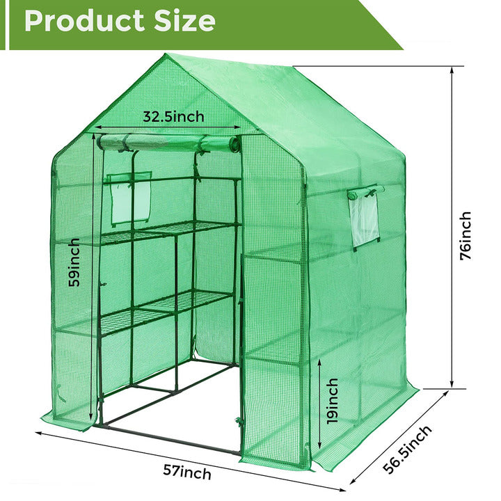 Outdoor 3-Tier Small Greenhouses, Steel Frame with PE Cover, 5'x5' Garden Greenhouse