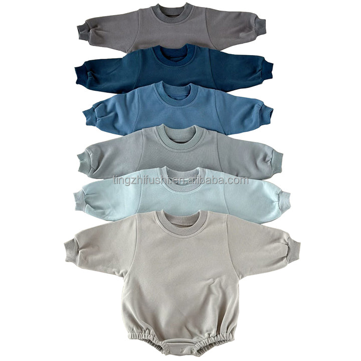 Hot Selling Winter Fall Sweatshirt Romper Newborn Kids Clothes Long Sleeve Solid Organic Cotton Boy Girl Baby Bubble Romper