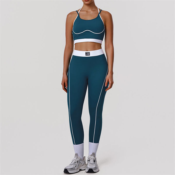 JY 2026 Custom logo Women Trend Yoga Sport Wear Clothes Sets Contrast Color Breathable Running Gym Activewear Fitness Outfits