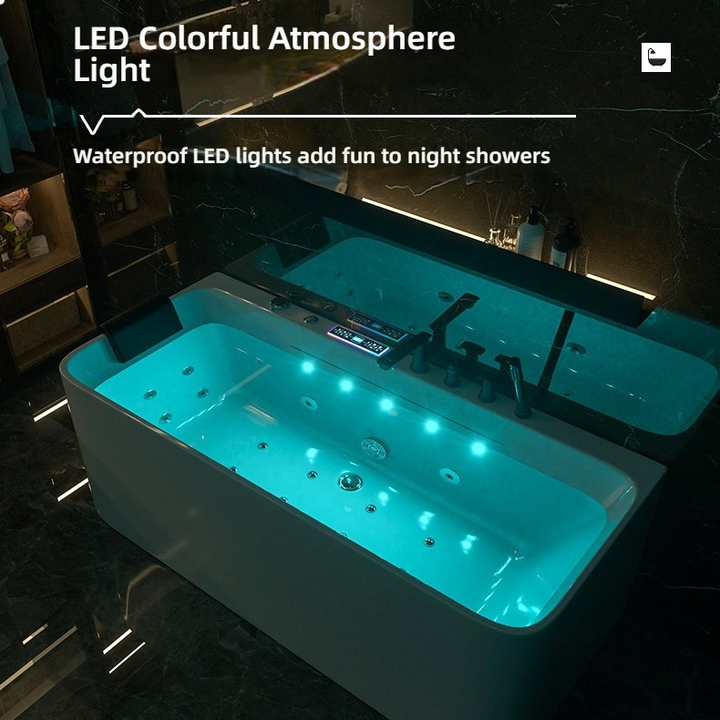 Household Acrylic Bathtub Deep Soaking Small Space Bathtub Hotel Thermostatic Surf Modern Massage Bathtubs with Night Light