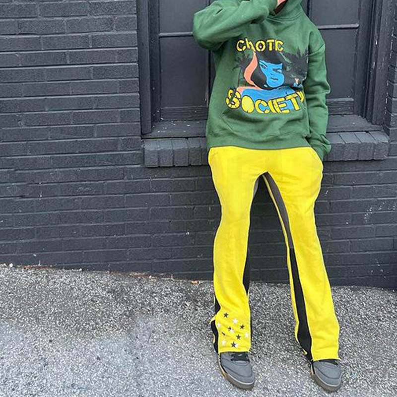 High Quality Streetwear Stacked Flared Puff Print Sweatpants French Terry Men Flare Sweat Pants