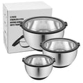 Factory Direct 1.5qt 3qt 5qt Mixing Bowl Set 3 Piece Lids Non Slip Silicone Base Transparent Cover Stainless Steel Salad Bowls