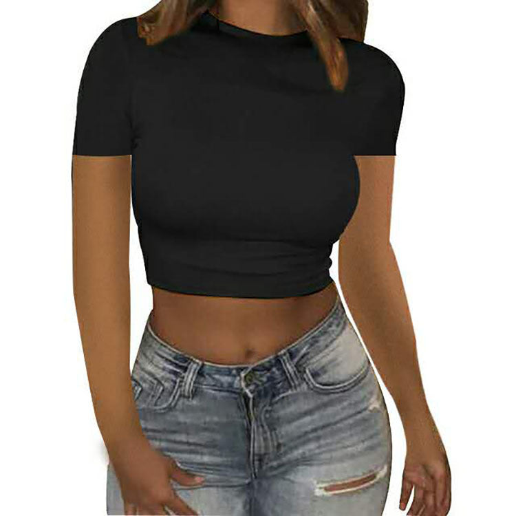 Wholesale Custom Logo Print Plain Summer Women Slim Fit Polyester T-Shirt Crop Top Basic Short Sleeve Women Top Shirts