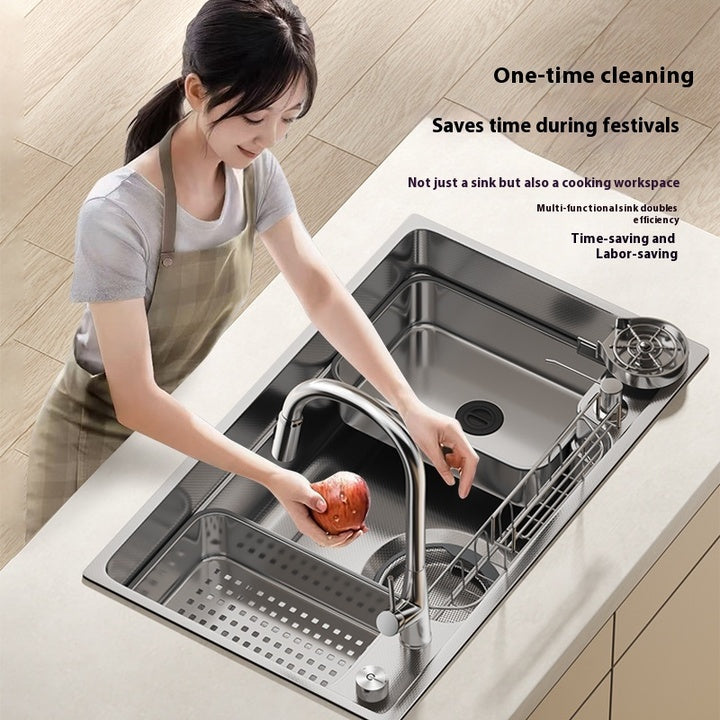 Modern Single Large Kitchen Sink Thickened Stainless Steel Ceramic Valve Core Multifunctional Vegetable Sink