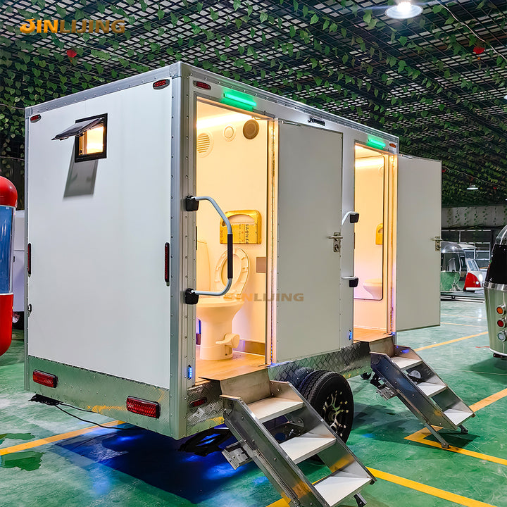 JINLIJING Factory Custom White Portable Restroom Toilets Luxury Double Mobile Toilet Trailer for Sale
