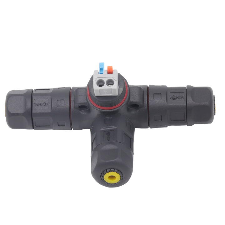 Quick Locking 2Ways Electric Wire Connector M20 Assembly Tee 25A AC Connector IP67 Led Light Waterproof Cable Connector