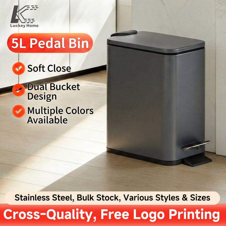 5L 10L Rectangular Trash Can for Bathroom Toilet Narrow Slim Bin with Plastic Inner Bucket