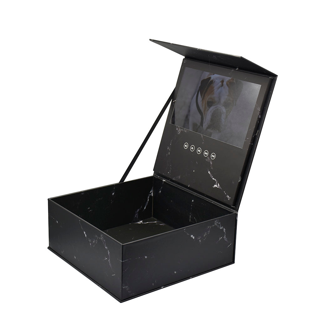 factory price customized Marble black 7 inch LCD screen greet video gift box jewelry ring box for advertising business marketing
