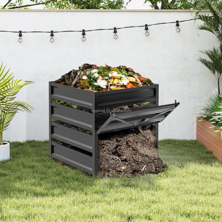 Outdoor Garden Large Durable Plastic Coated Square Metal Rust-Proof Compost Bin for Kitchen Waste and Fallen Leaves
