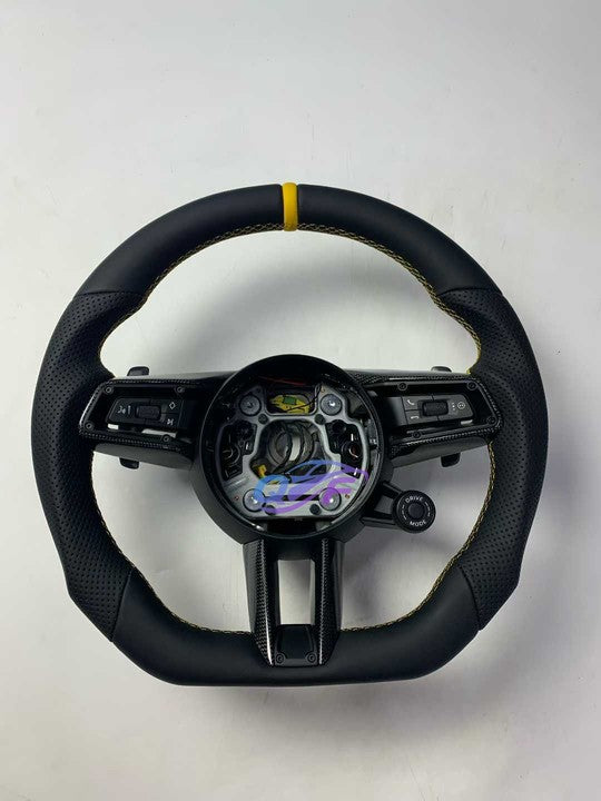 For Porsche Macan Panamera Cayenne Cayman Boxster 991 992 970 971 918 997 718 981 Modified Leather Black Sports Steering Wheel