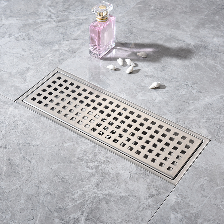 11X30CM Rectangular Grid 304 Stainless Steel Anti-Odor Core Anti-Clog Cover Floor Drain for Bathroom Shower Room Outdoor Use