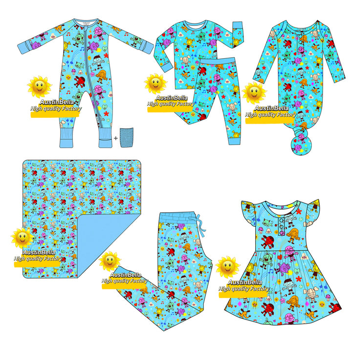 Austinbella Custom Boutique Bamboo Printed Baby Clothes Digital Printing All Over Print Clothing Zipper Rompers Blanket Pajamas