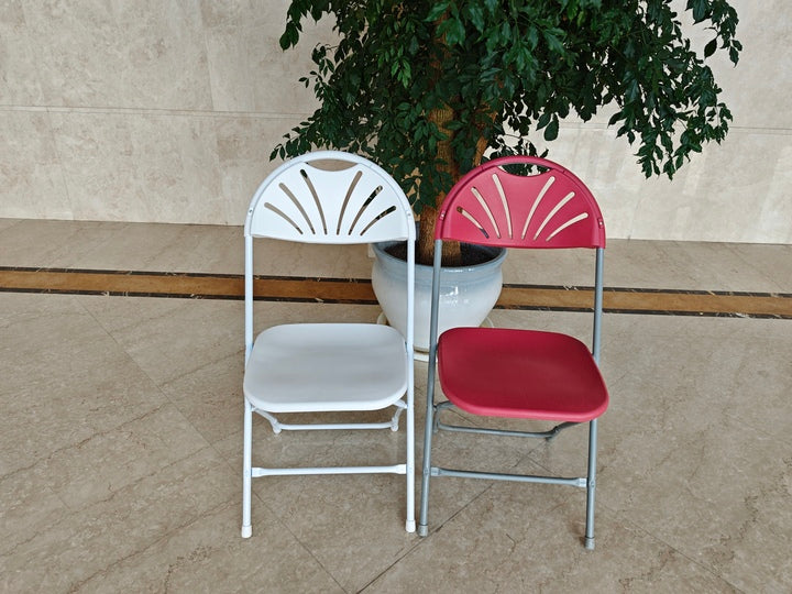 Wholesale Modern Comfortable Portable Colorful Garden Outdoor Warehouse Events Wedding Foldable Metal Plastic Fan Back Chairs