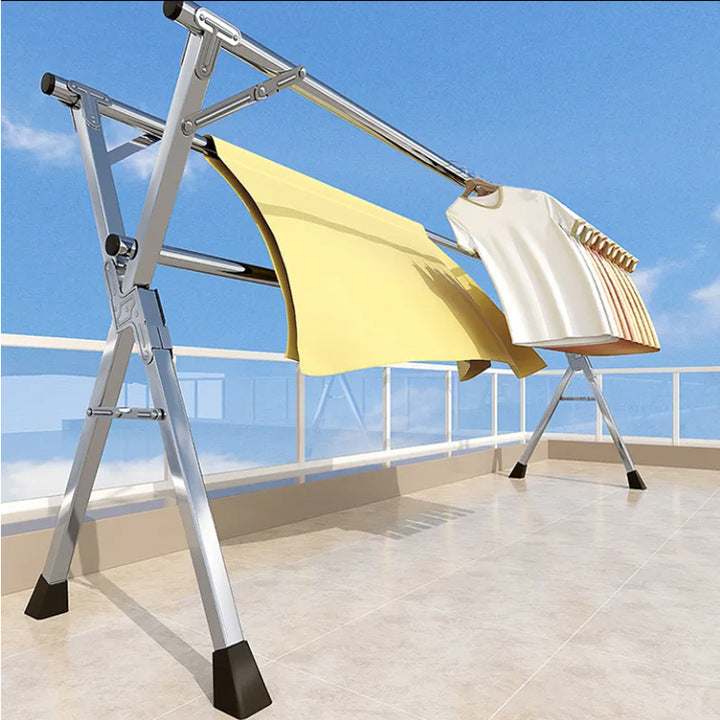 Floor-standing Stainless Steel X-shaped Hanger Retractable Garment Clothing Rack Folding Clothes Drying Rack for Balcony Outdoor