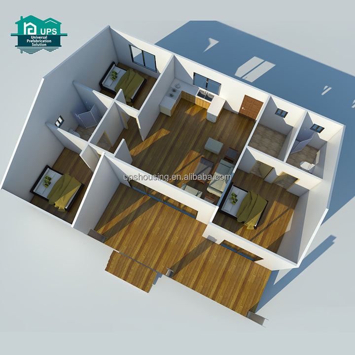 Best-selling Three Bedroom Sandwich Panel Prefabricated Villa Houses with Waterproof Feature and Modern Design for Carport Use