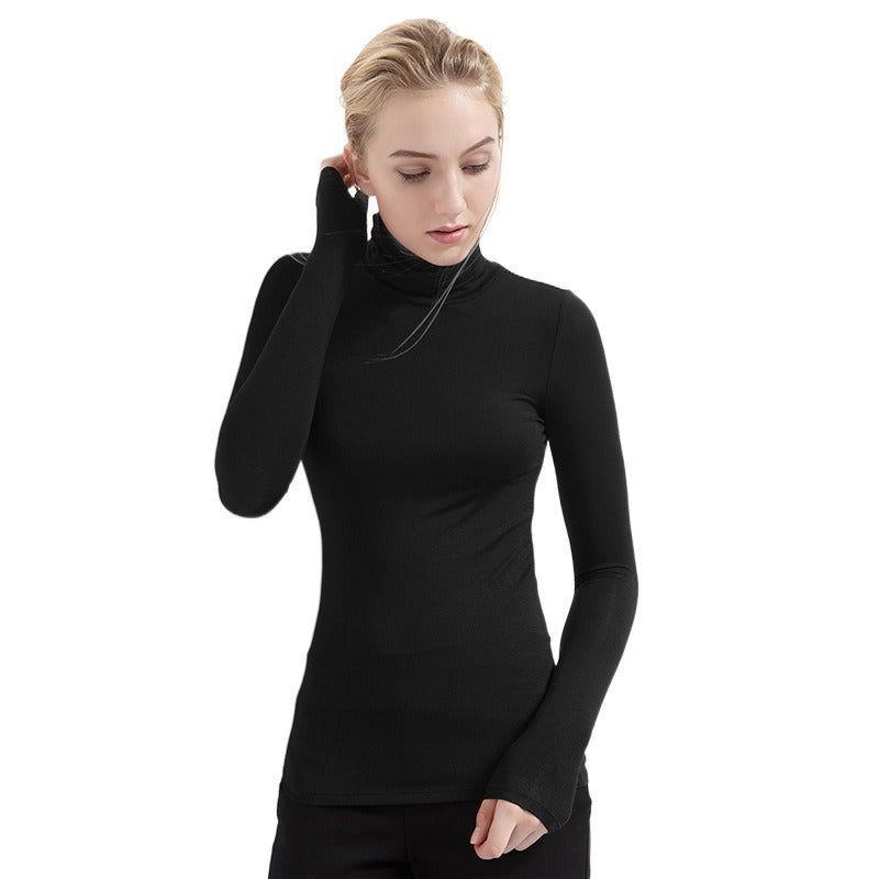 European plus size women's autumn style long sleeve T-shirt versatile solid color top turtleneck modal cotton base shirt