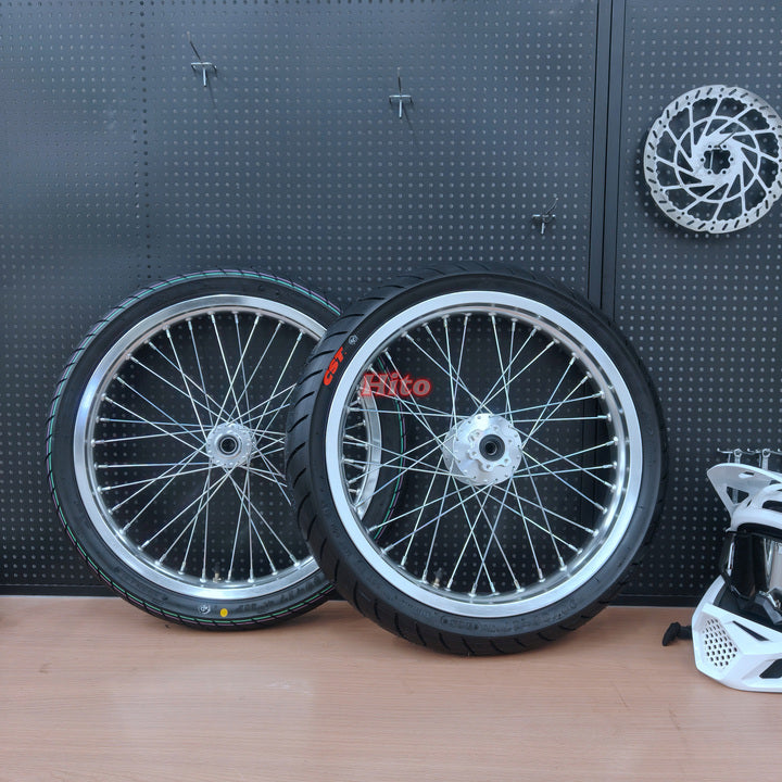 Silver Supermoto Wheels Casting Wheel Rim & Tire Assembly for Light Bee Lbx Talaria X3 Mx5Mx4 79bike V1+ 70/90-17 90/80-17