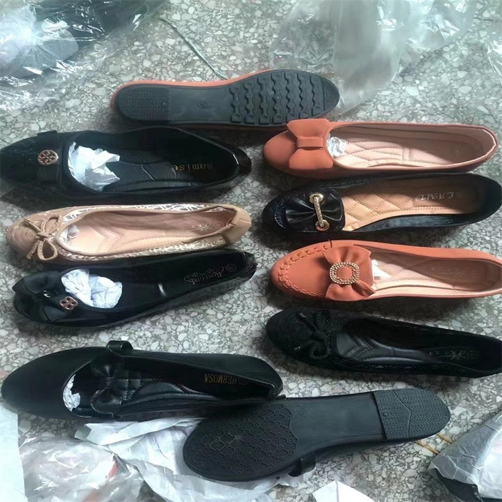 Women's Flat Shoes Bow Flat Soft Sole Pointed Single Shoes Women's Cheap Shoe Mix Design Wholesale