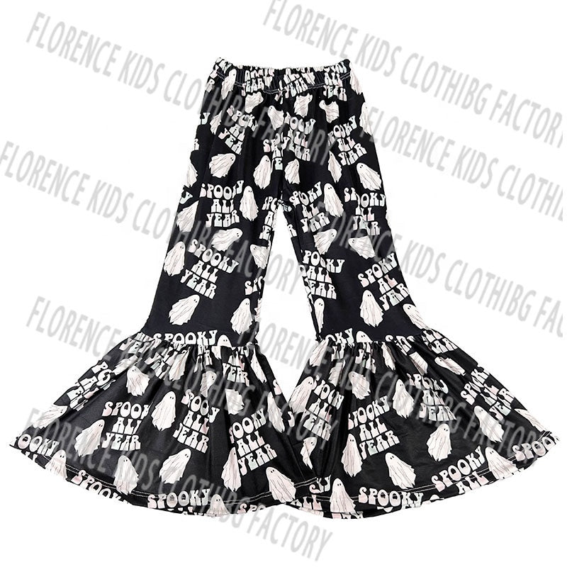 DH OEM pantalones de nina halloween skull toddler wide legging pants kids pants girls 9-10