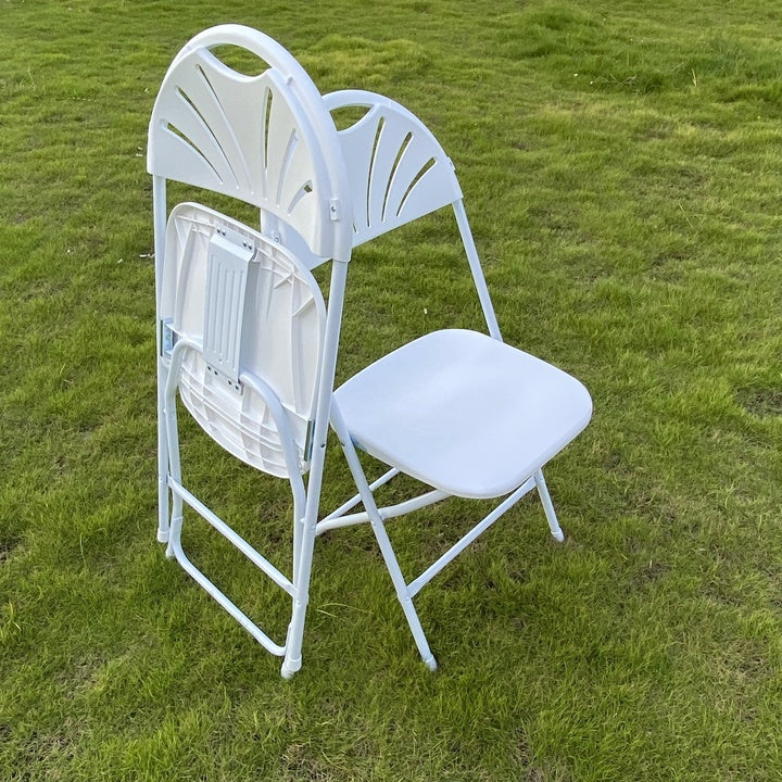 Wholesale Modern Comfortable Portable Colorful Garden Outdoor Warehouse Events Wedding Foldable Metal Plastic Fan Back Chairs
