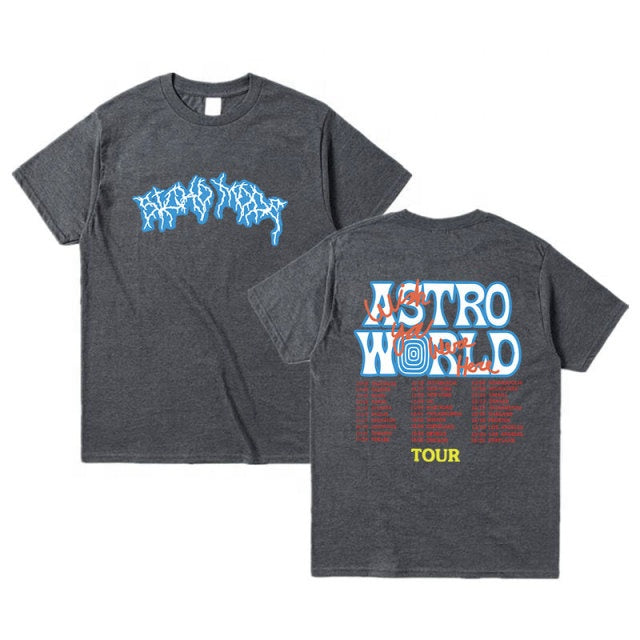 Custom graphic t shirt men vintage hiphop cotton streetwear Oversized tee tops cactus jack lightning Brown
