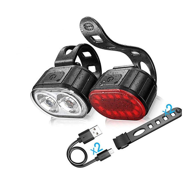 USB Rechargeable Waterproof LED Bicycle Light Front and Rear Tail Light for Night Riding Flashlight Feature