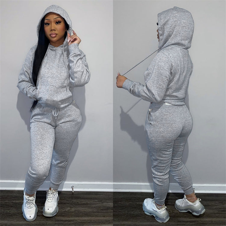 new arrival 2021 autumn winter casual sports solid color hoodie two piece outfits set women clothing two piece pants set
